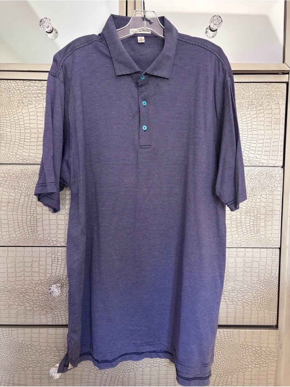 Peter Millar Polo Shirt Mens XL Navy-White Striped Short Sleeve 100% Cotton Golf - Picture 3 of 9